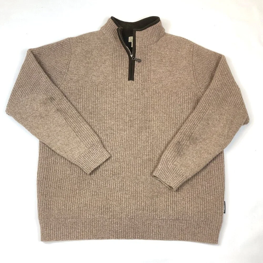 LL Bean Mens Merino Lambs Wool 1/4 Zip Windstopper Waterfowl Sweater Large Tall - Picture 11 of 11